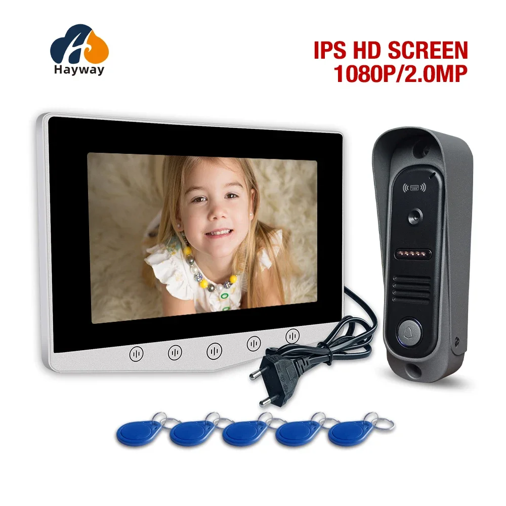 

1080P video intercom system, 7 "IPS FHD screen and video home doorbell, with mobile detection, image storage, ID card unlocking,