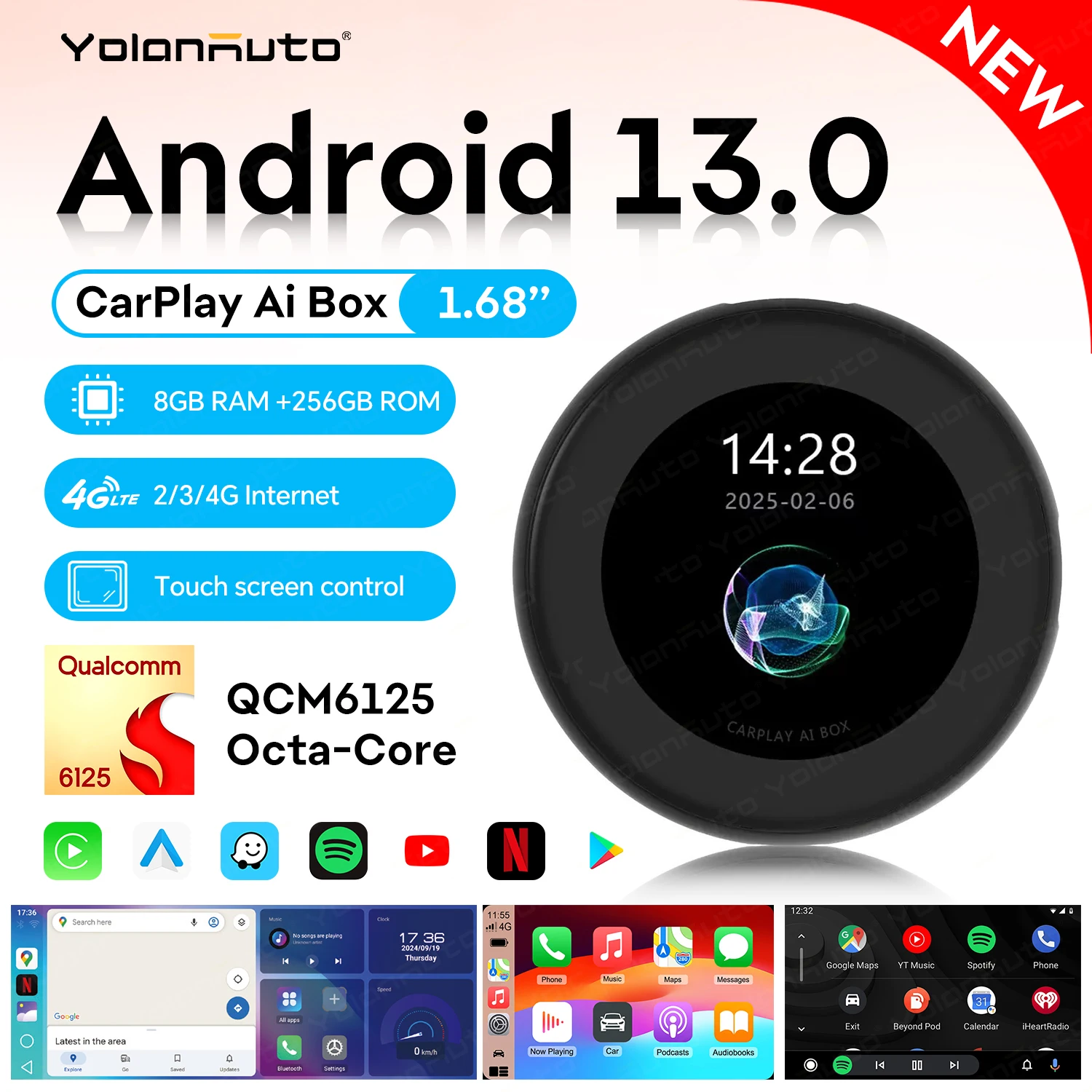 YolanAuto Android 13 Ai Box for BMW Netflix, QCM6125 8+256GB