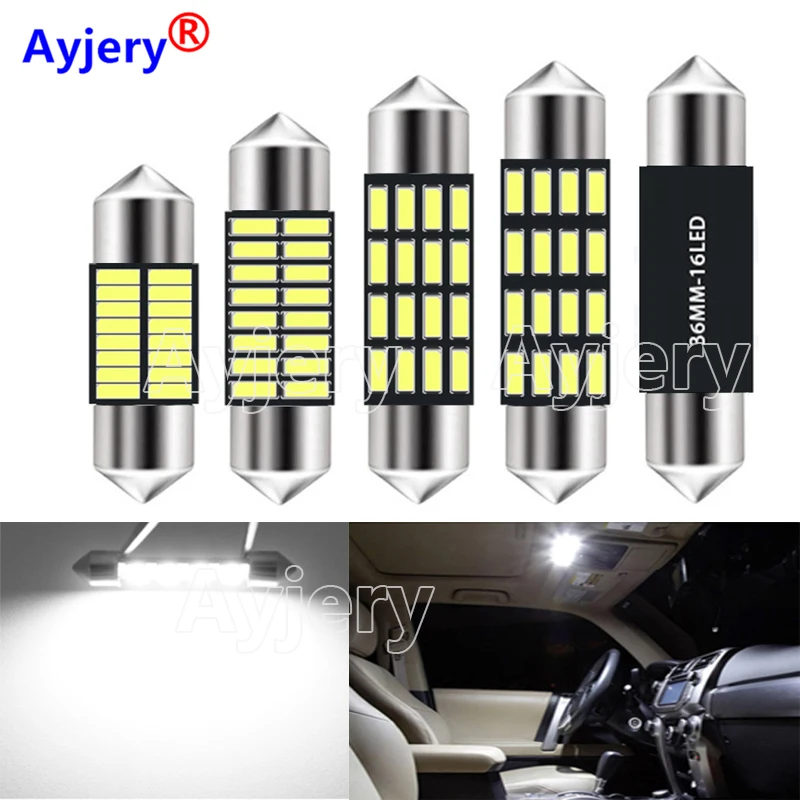 

AYJERY 500pcs C5W LED 4014 16 smd Festoon 31mm 36mm 39mm 41mm 12V White bulbs License plate Interior Reading Lights