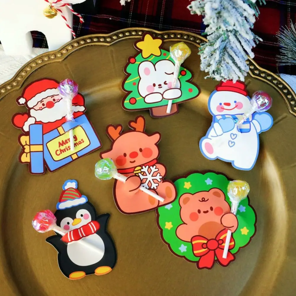 50 Pz/Set Cartoon Christmas Lollipop Paper Card Penguin Santa Santa Lollipop Holder Paper Craft Inserto Per Carta Pinguino Fai Da Te