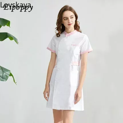Nurse Uniform Dress Summer Female Overalls Dental Slim Doctor Uniform Short-sleeved Nurse White Beauty Salon Top