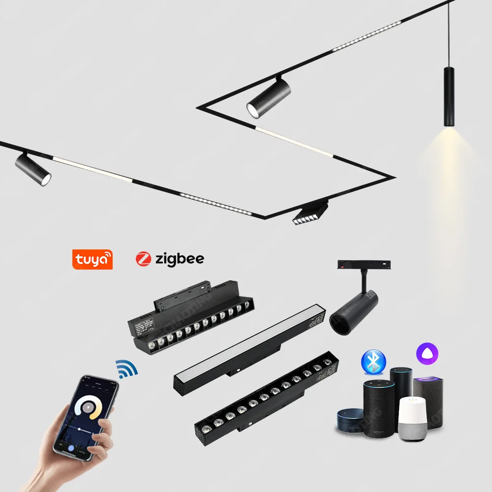 

Low Voltage DC48V Black White Rail APP Dimmable Track Lighting System 10W 12W 20W LED Magnetic Track Light For Residential Shop