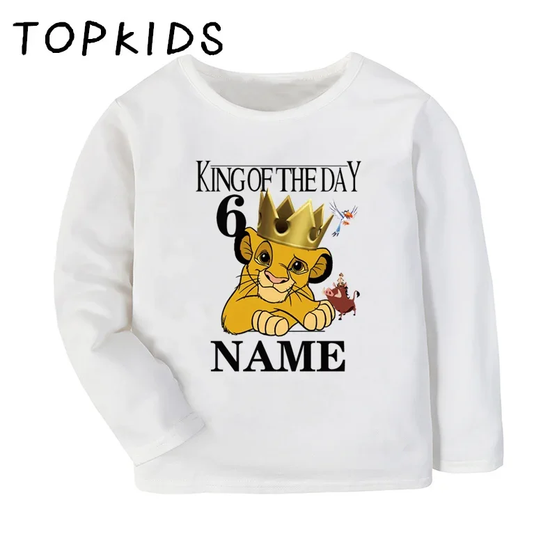 Customized Name Birthday T shirt King of the Day Lion Simba Print Boys Clothes Baby Girls Tops Kids Long Sleeve T-shirt,LKP2467 4