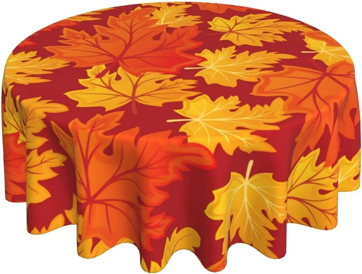 

Fall Maple Leaves Tablecloth 60 Inch Round Autumn Circular Table Cloth Harvest Waterproof Tablecloths for Kitchen Dinner
