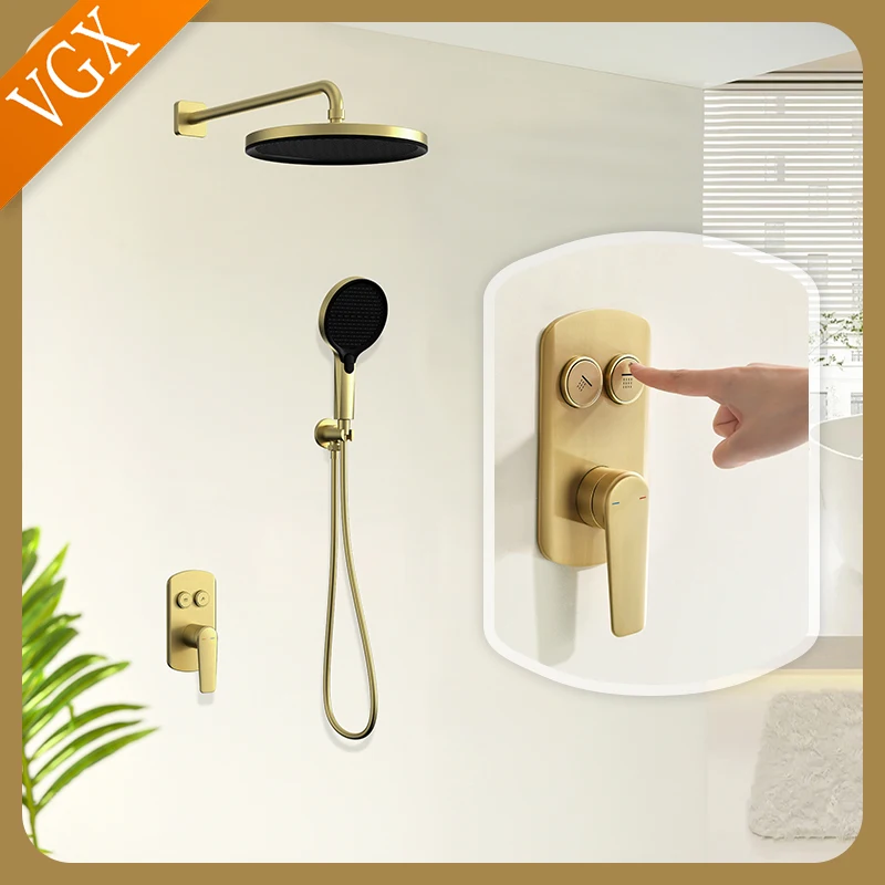 ชุดระบบฝักบัวแบบซ่อน VGX สีทอง ชุดก๊อกน้ำฝักบัวในห้องน้ำแบบฝัง ชุดก๊อกน้ำแบบฝังพร้อมฝักบัวแบบเรนชาวเวอร์ สีเทาดำ 1