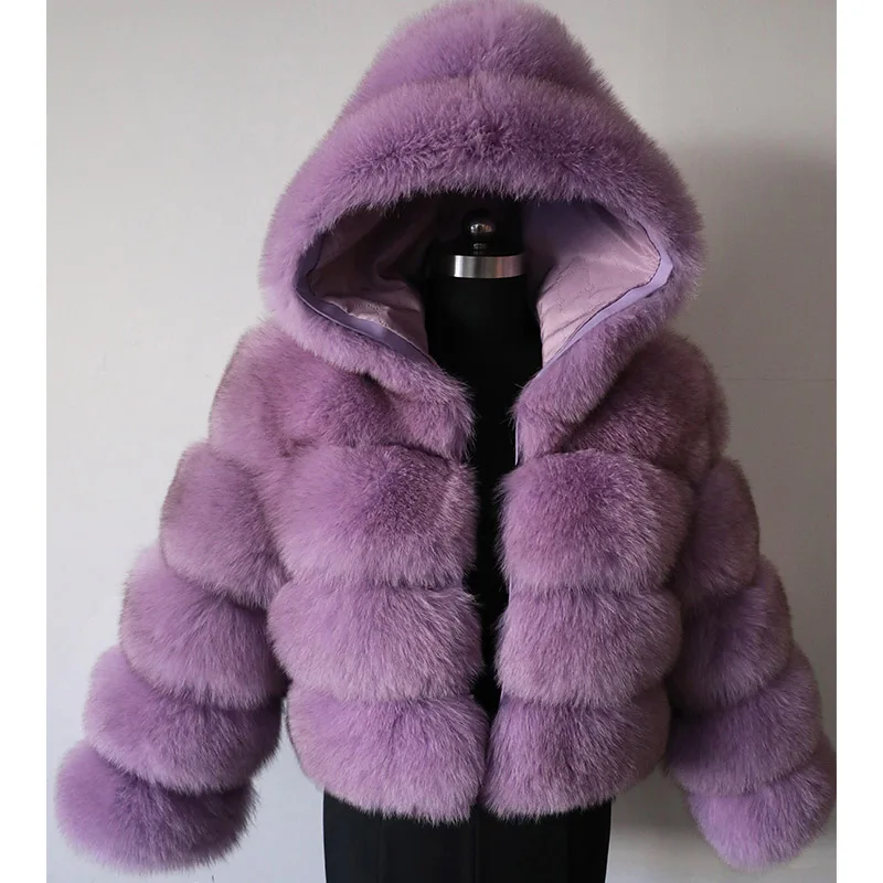 MAOMAOKONG Real Fox Fur Coat With Hood Women's Winter Natural Fur Coat Women Short Luxury Furry Jacket