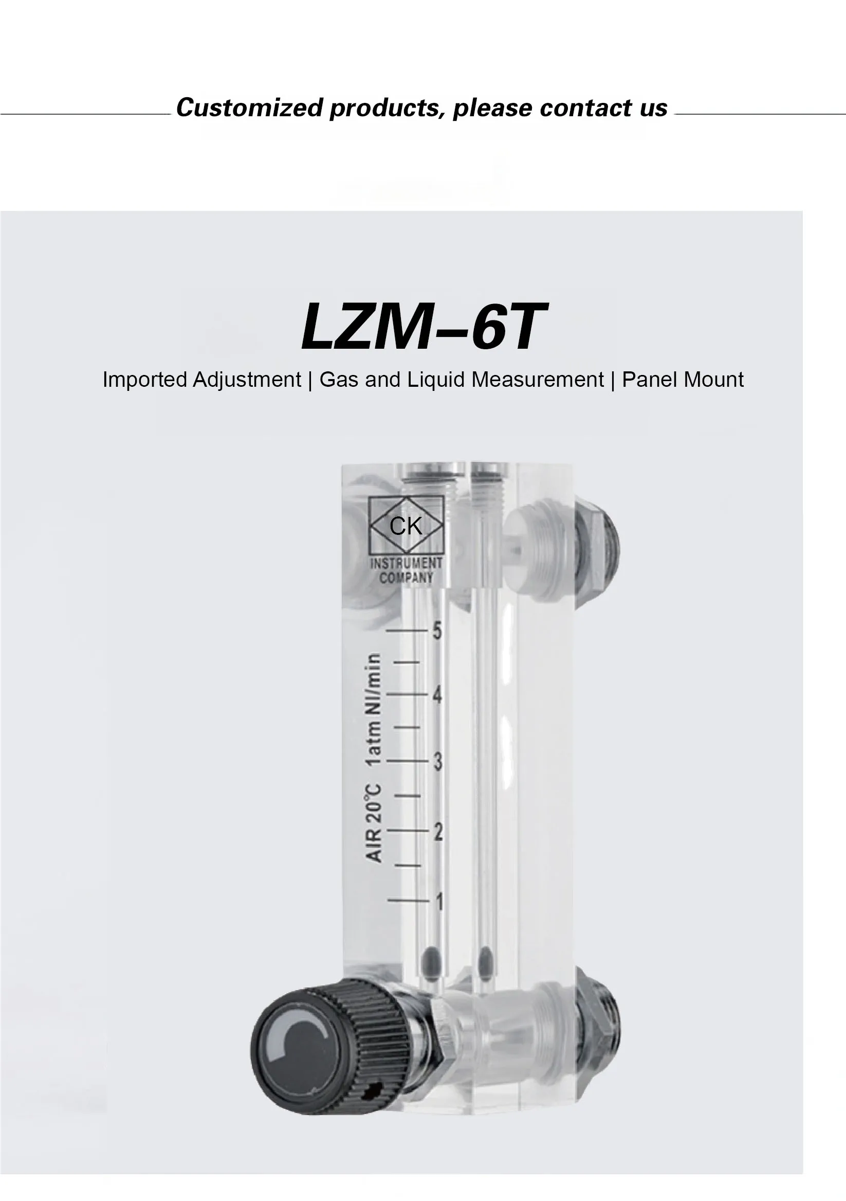 Gas Float Flow Meter LZM-6T Acrylic Rotameter Panel Mount Flowmeter w/ Valve for