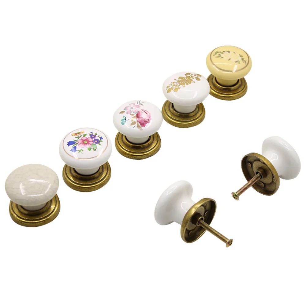 Ceramic Cabinet Knob Light Luxury Zinc Alloy Round Drawer Knobs Hand painted Single Hole Door Pull Handles Wardrobe