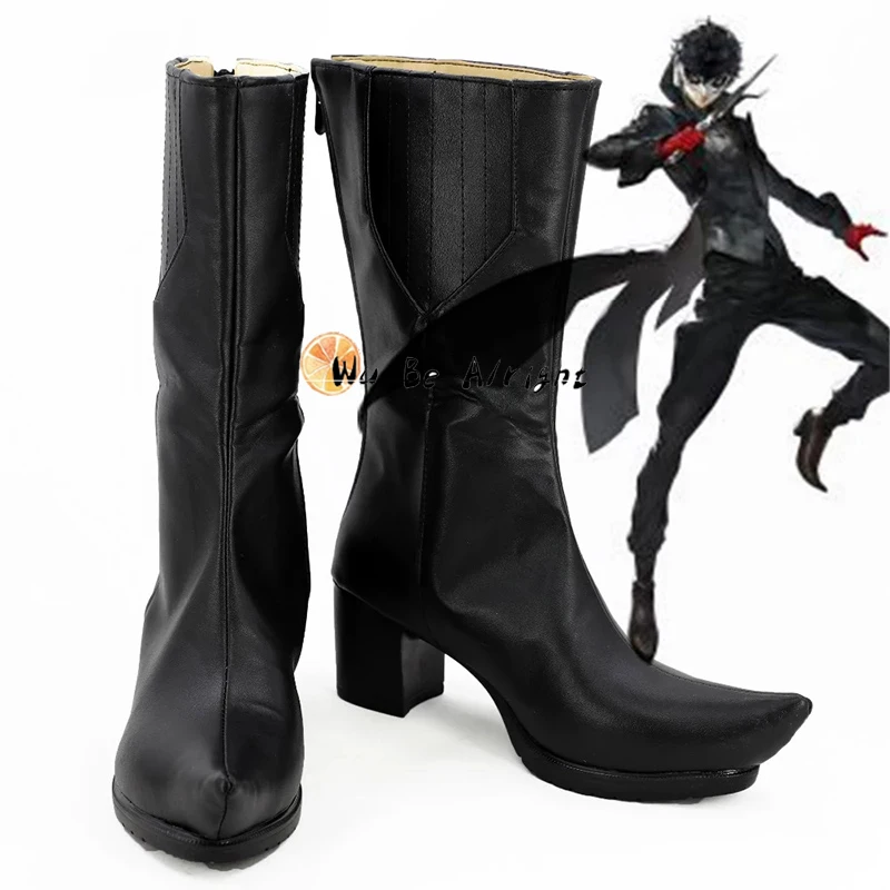 

Game Persona 5 Kurusu Akira Joker Cosplay Shoes Custom Made Black Leather Boots Amamiya Ren Halloween Carnival Role Play Props