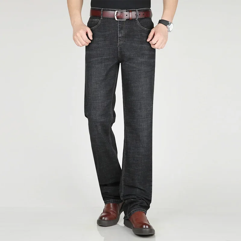 Black Summer Jeans 117CM Extra Long Tall Men Straight Thin Stretched High Waisted Male Denim Trousers Plus Size 42 44 Large Pant 2