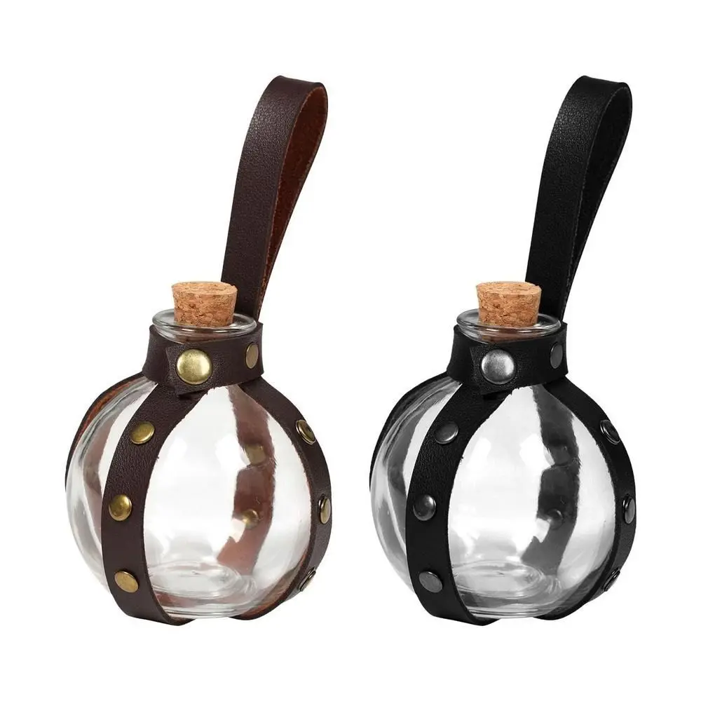 

Faux Leather Round Flask Potion Bottle Round Holsters Belt Bags Magic Potion Glass Bottle Dark Magic Fashion Medieval Costumes