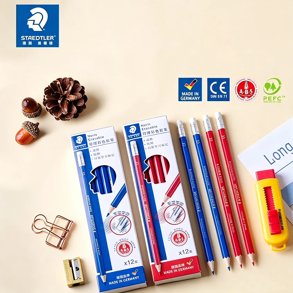 12pcs STAEDTLER 144 지우개가있는 컬러 연필 드로잉 연필 학교 문구 사무용품 학생 그림 연필