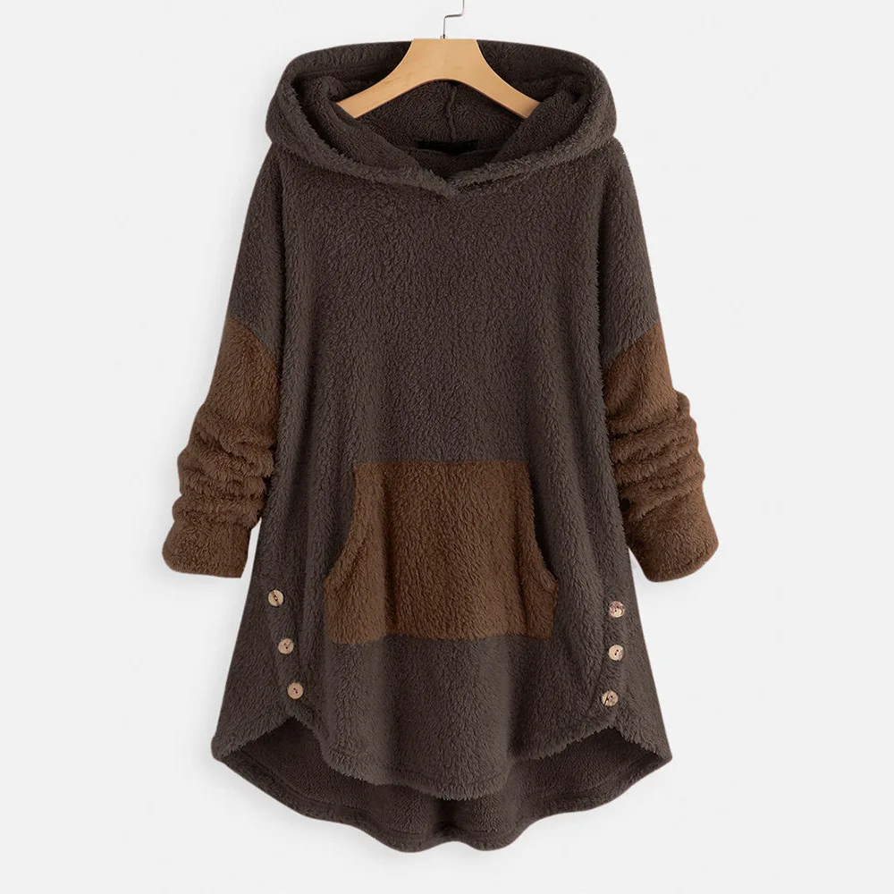Fall Winter Fashion Women's Coat Korean-Style Loose Plush Women's Solid Color Hooded Sweater
