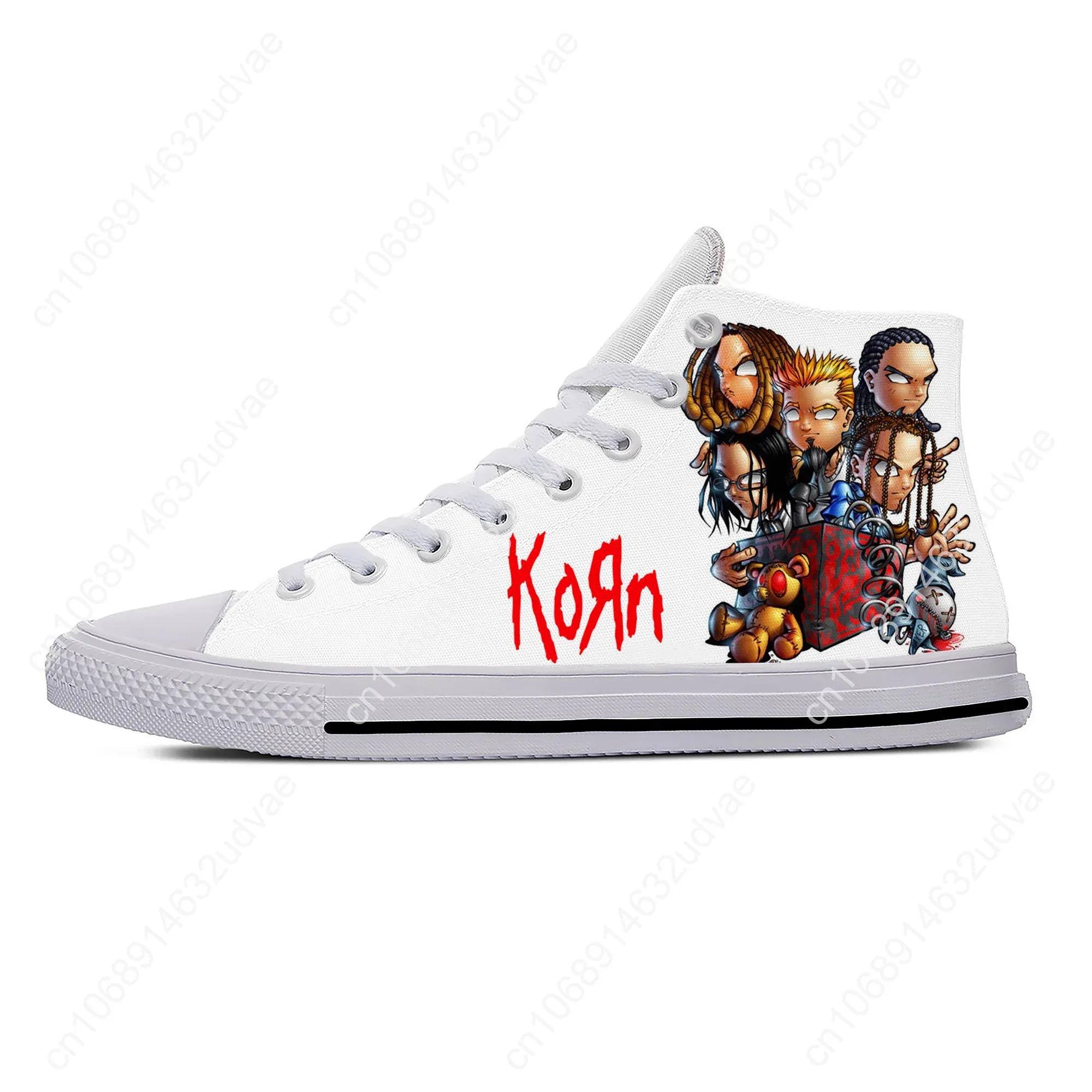 Korn Rock Band High Top Sneakers Mens Womens Teenager Casual Shoes Canvas Running Shoes 3D Printed Breathable Lightweight Shoe