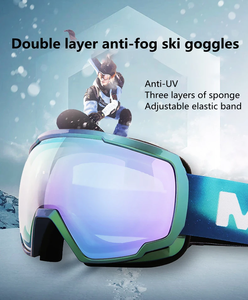 

Ski goggles double layer anti-fog spherical snowboard goggles men's women's ski goggles glasses case new