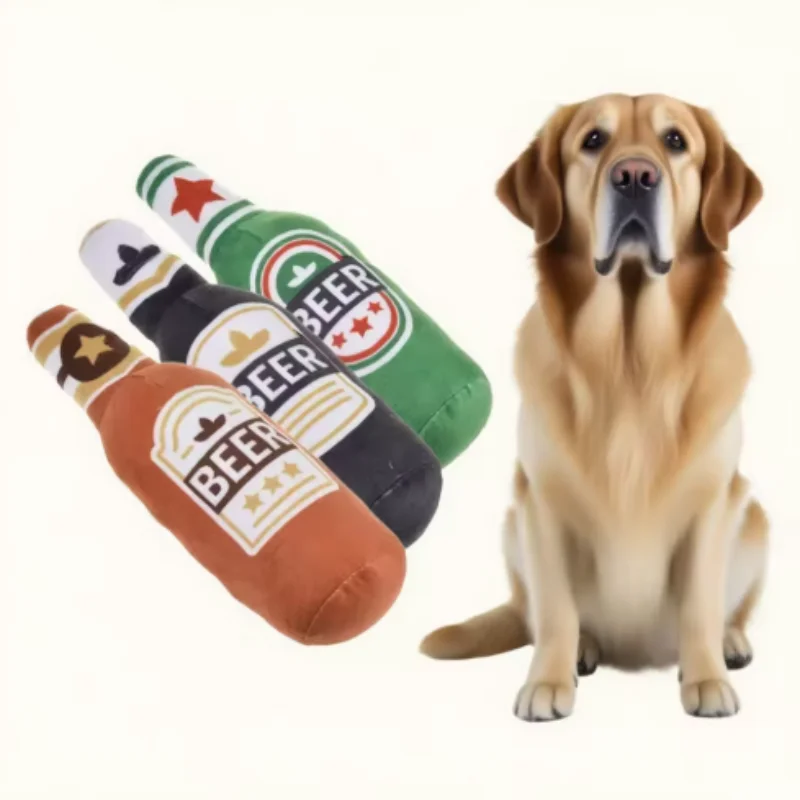 Beer Bottle Shaped Plush Dog Chew Toy Squeaky Interactive Bite-Resistant Pet Playing Supplies for Small to Large Dogs Teeth Clea Beer Bottle Shaped Plush Dog Chew Toy Squeaky Interactive Bite-Resistant Pet Playing Supplies for Small to Large Dogs Teeth Clea