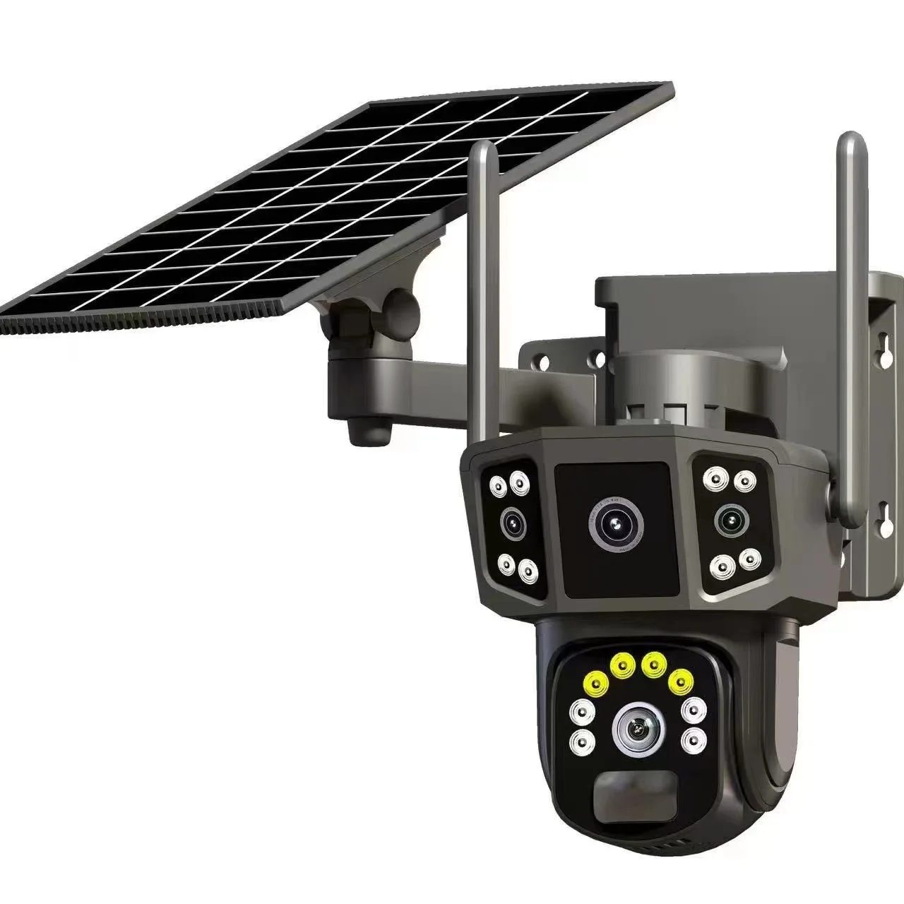Outdoor panoramic pan tilt solar camera without power or network, remote three screen night vision orchard monitoring camera