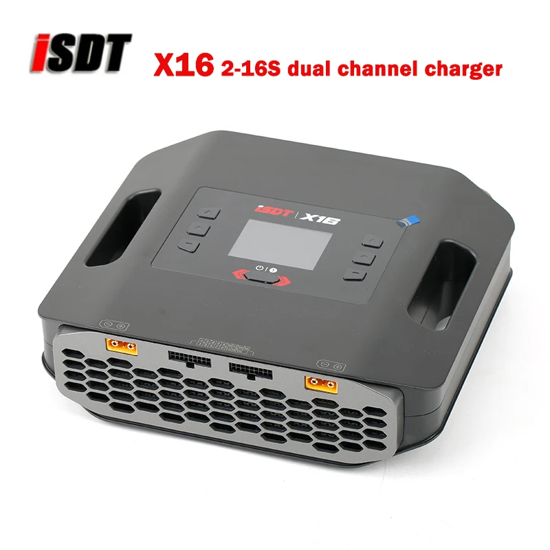 

Двухканальное зарядное устройство ISDT X16 2X1100W 2X20A для литий-полимерных аккумуляторов 2-16S, вилка стандарта США/ЕС