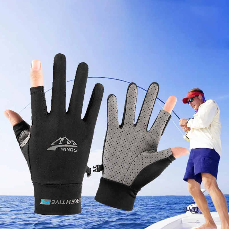 Fingerless Gloves Fishing Men Women Two Fingers Cut Ice Silk Summer Sun Protection Elastic Non-slip Cycling
