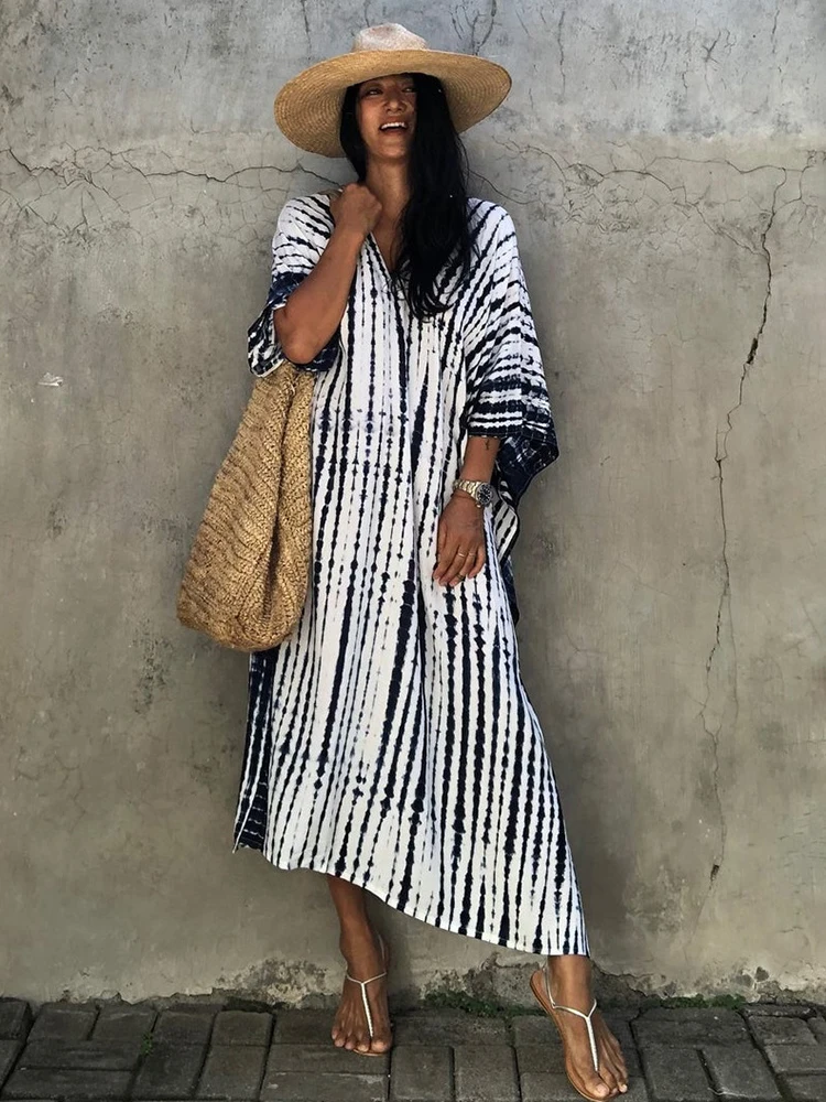 

Jastie Tie Dye Beach Vacation Long Dresses Bohemian Retro Cover-Ups For Swimwear Dress Women Fashion Autumn Loose Oversize Dress