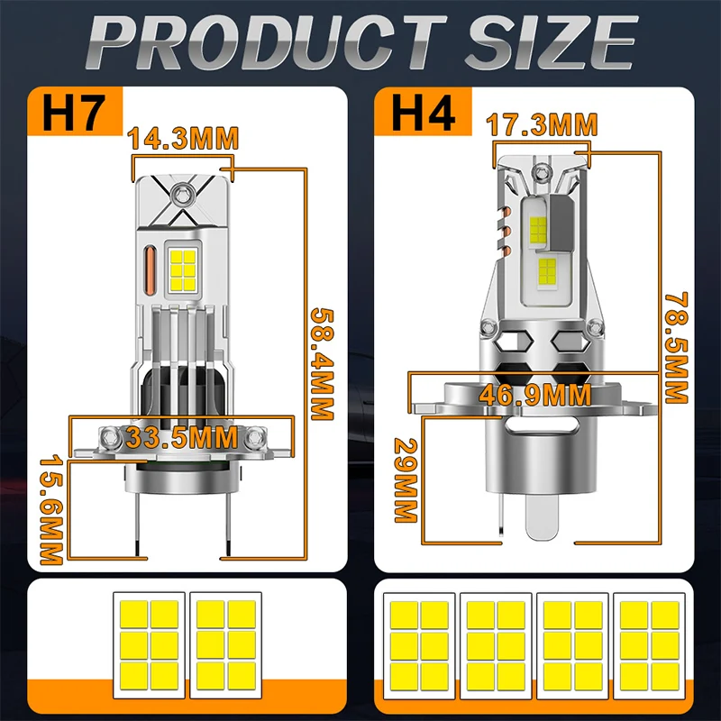 터보 H7 H4 H1 LED 헤드라이트 6000W 파워 1:1 미니 자동차 전구 자동차 램프 캔버스 12개 CSP 6000K 화이트 12V 24V 플러그 앤 플레이