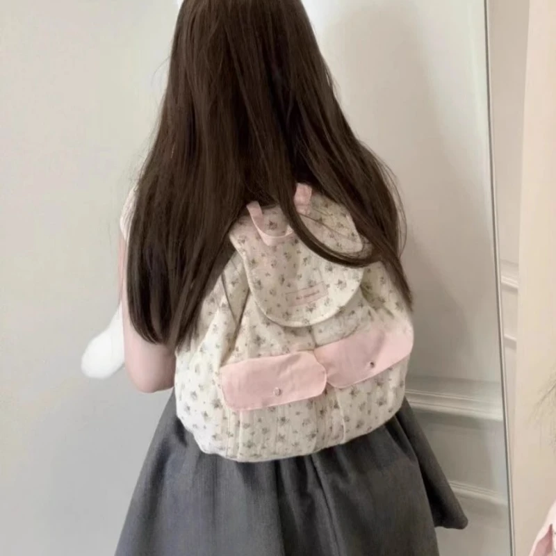 2025 Women Fashion New Casual Backpack Girls Sweet Kawaii Flower Schoolbags Y2k Aesthetic Chic All Match Backpacks for Students 5