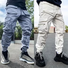 

Streetwear Men Pants Trousers Spring Autumn Pocket Stitching Cargo Pants Spring Autumn Loose Lace-up Mid Waist Overalls Pants