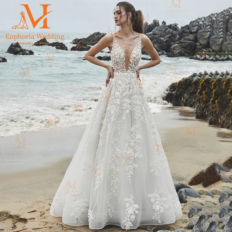 

Vestidos De Novia Wedding Dress For Woman Robe Mariee Casamento 2023 Boda Spaghetti Straps Sleeveless Appliques A-line Beading