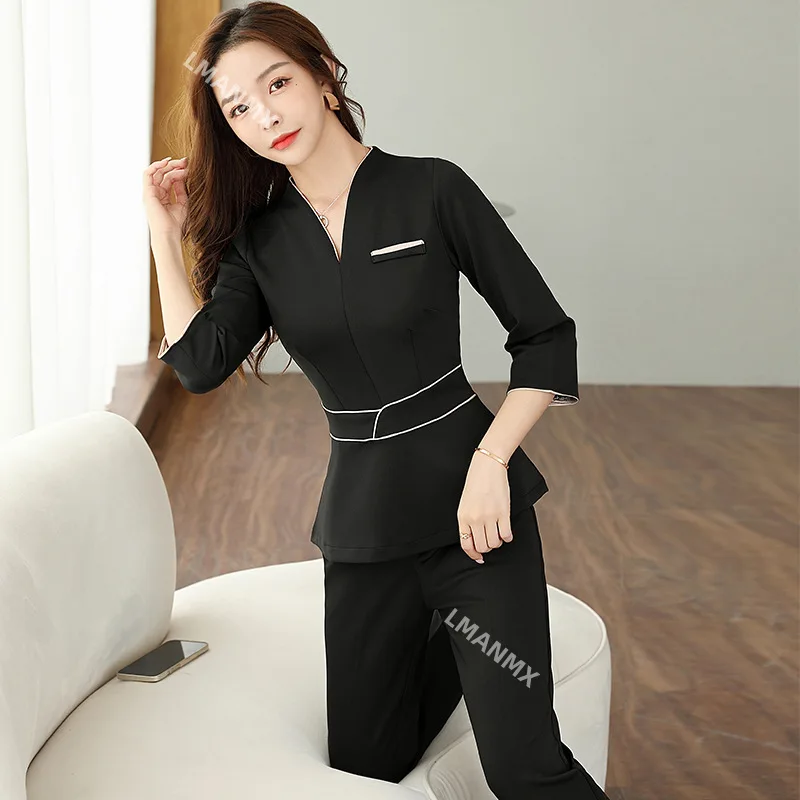 Uniforme estetica estiva manica corta tuta da salone di bellezza spa da donna estetista abbigliamento hotel massaggio abbigliamento da lavoro tuta coreana - immagine 3