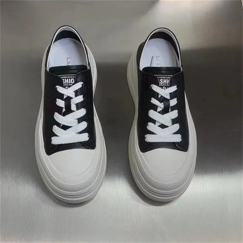 Leather Casual Sneakers Flats White Platform Shoes For Women 2023 Fashion Chunky Luxury Designer Sports Shoes Girl Tennis Female