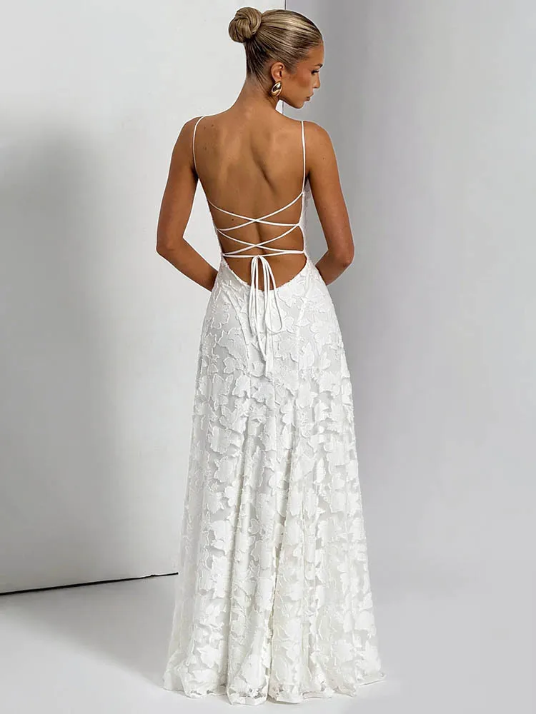 Mozision Spaghetti Strap Backless Sexy Maxi Dress Women Gown Fashion Off-shoulder Sleeveless Lace-up Evening Club Party Dress 6