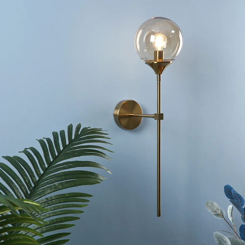 LED Wall Lamp Nordic Modern Glass Wall Lamp Gold Led Wall Light for Kitchen Bathroom Dressing Mirror Indoor Lighting Home Decor E14