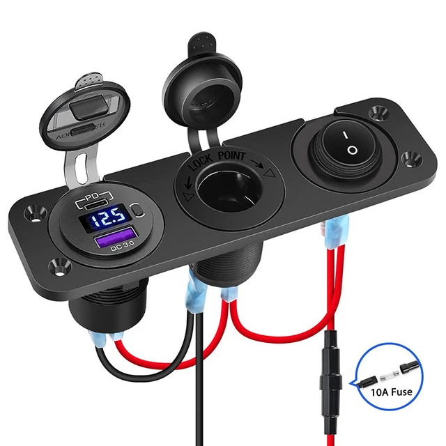 3in1 KFZ Zigarettenanzünder Steckdose USB Ladegerät Voltmeter Thermometer  12/24V