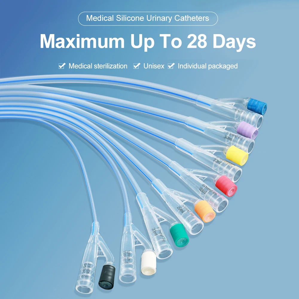 Retained 28 days Medical Disposable Silicone Urinary Catheter 2 Way