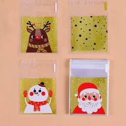 100PCS Plastic Christmas Candy Bags Cute Santa/Snowman/Deer Cookie Bag For Navidad DIY Biscuits Cookie Baking Packaging Supplies