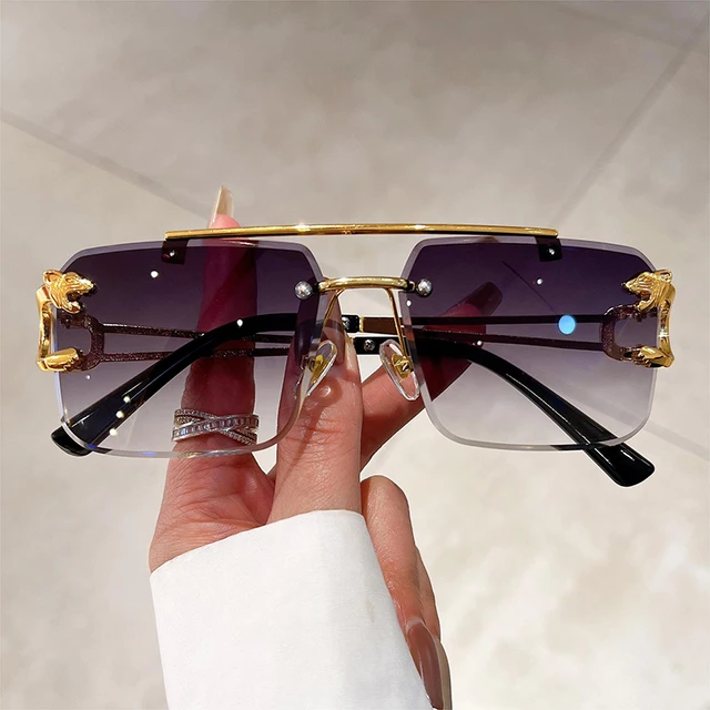 KAMMPT-gafas de sol sin montura Vintage para hombre y mujer, lentes cuadradas de gran tamaño, con gradiente de doble puente, UV400 - Imagen 2