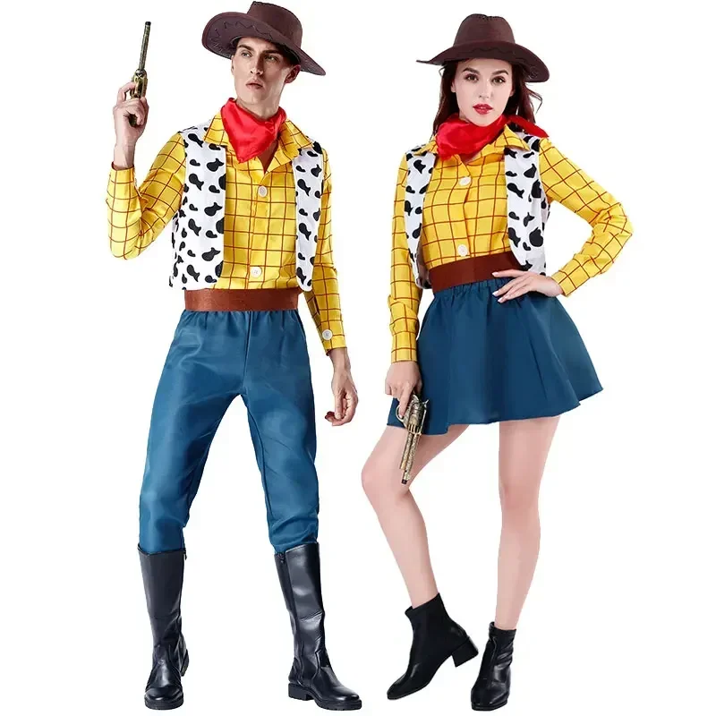 Halloween Story Sheriff Stage Performance Cowboy Fancy Dress Adult Couple Sheriff Woody Costume Party Toy Cosplay Suits