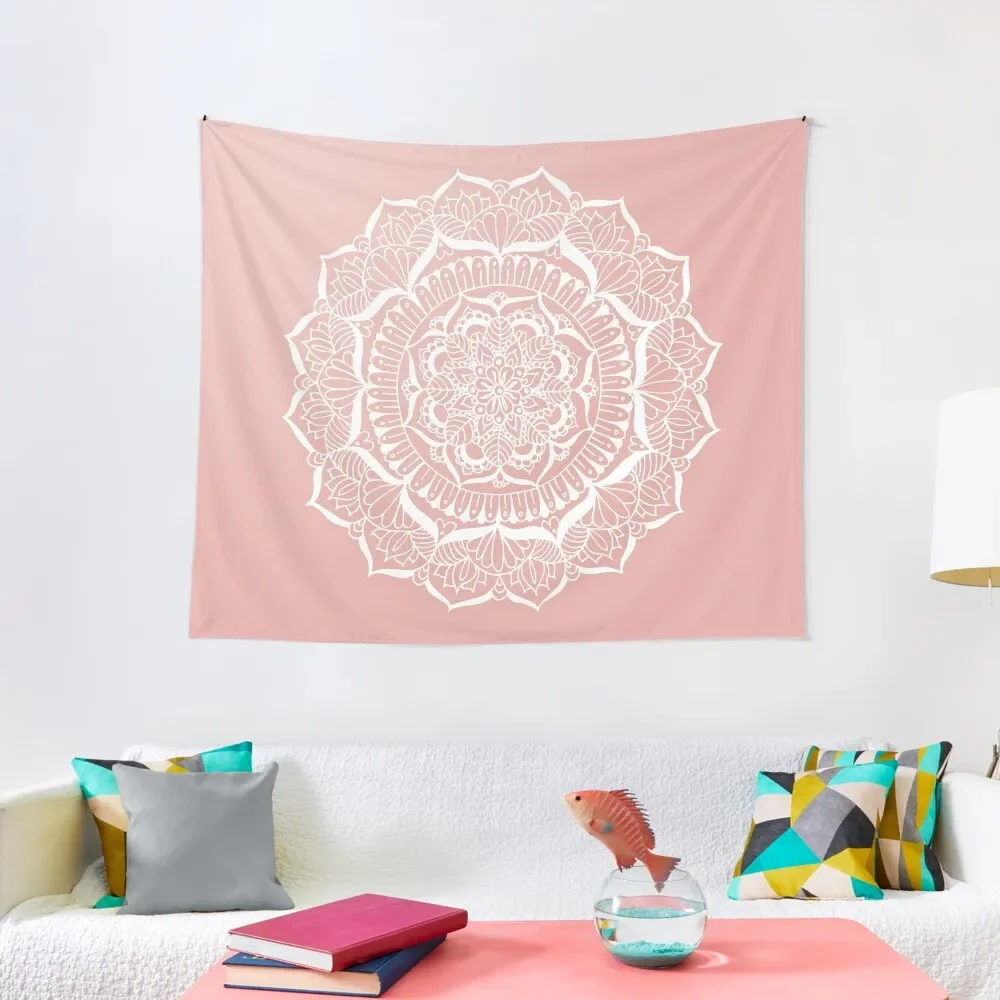 

White Flower Mandala on Rose Gold Tapestry Decoration Home Hanging Wall Home Decorators House Decoration Tapestry