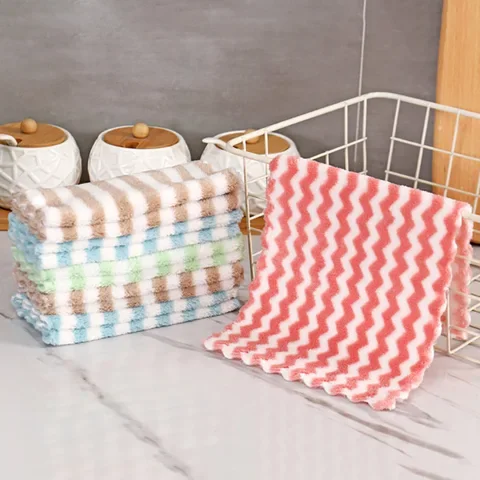 

Multifunctional Dishwashing Cloth 3Pcs Anti-grease Cloth Wave/Stripe Random Color Kitchen Rag Cleaning Towel Coral Velvet