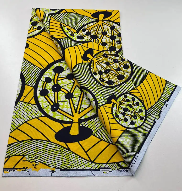 2023 High Quality African Wax Fabric Stretch Ankara Print Brode Cotton Material Wrapper New Gold Line Pattern For Sewing 6Yards 4