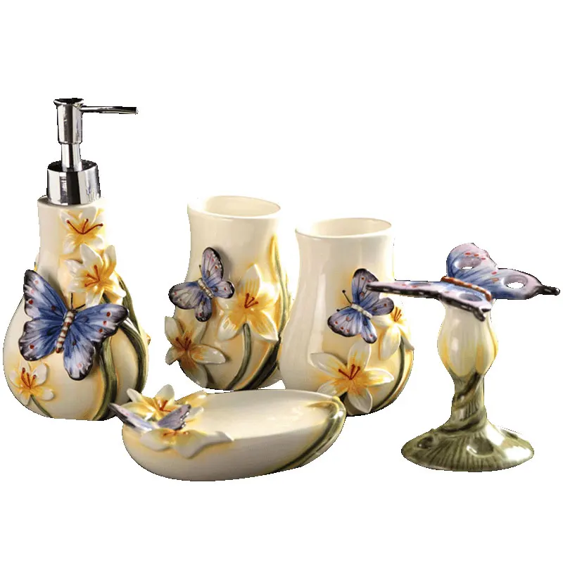 Bathroom kit Ceramic 5-piece set Sanitary ware Sanitary ware 5-piece set Washing utensils Butterfly Dance Xinlan toiletries Bath