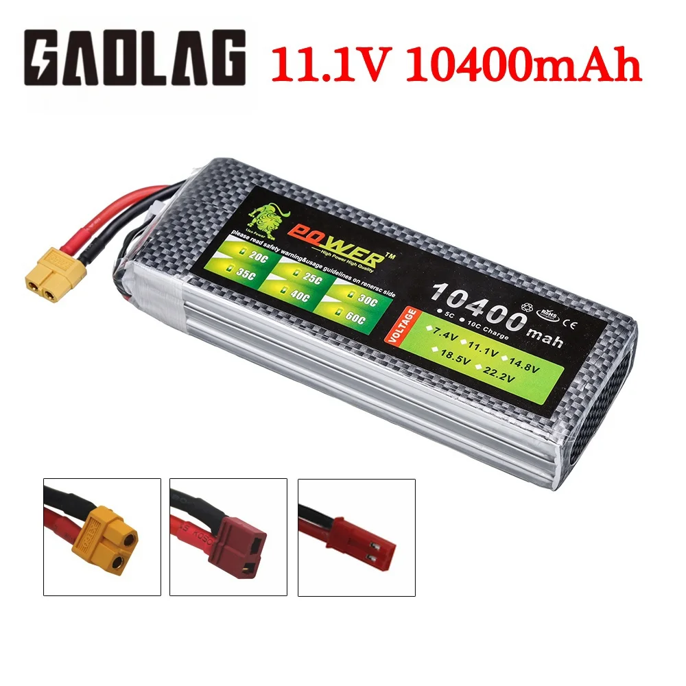 

LiPo Battery 10400mAh 11.1V 3s 60C For RC Helicopter Aircraft Quadcopter Cars Airplane 11.1V 3S Battery With T XT60 JST Plug