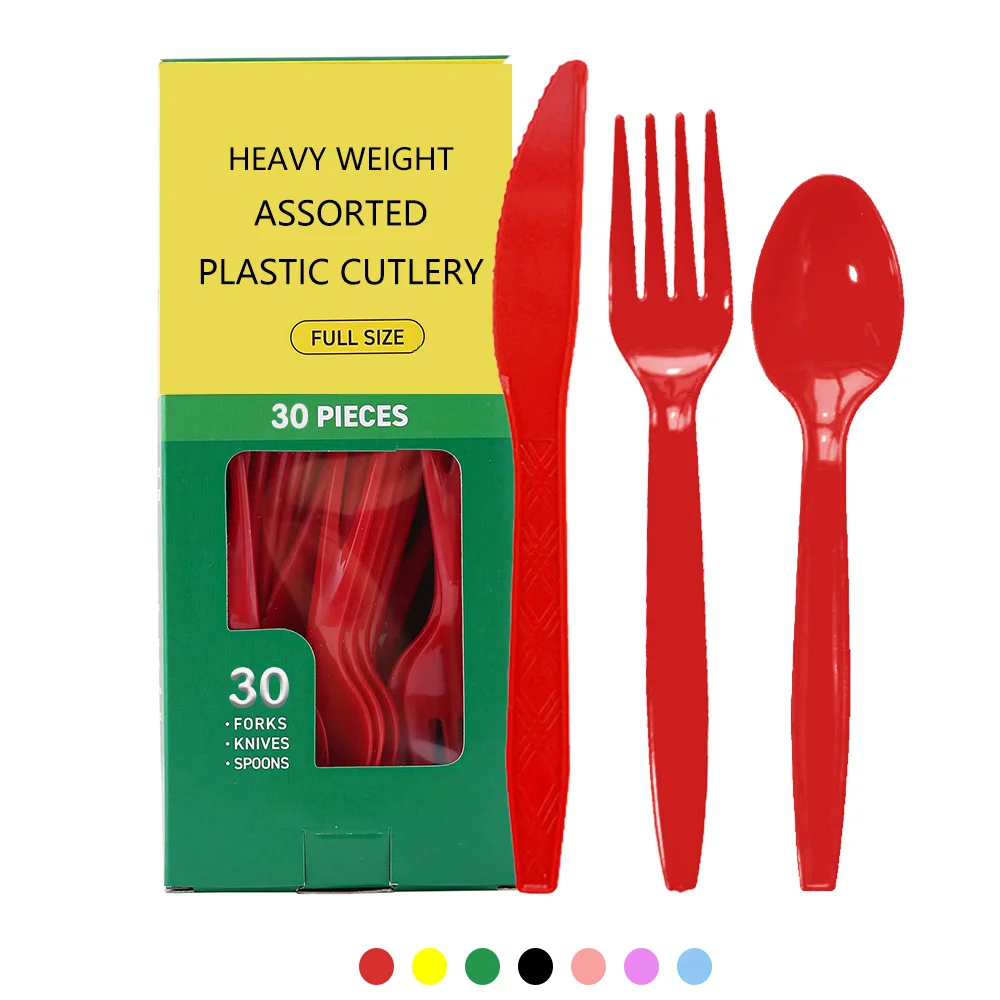 Solid Color High Quality Knife Fork Spoon Set Red Pink Wedding Disposable Tableware Birthday Party Supplie Baby Shower Decoratio