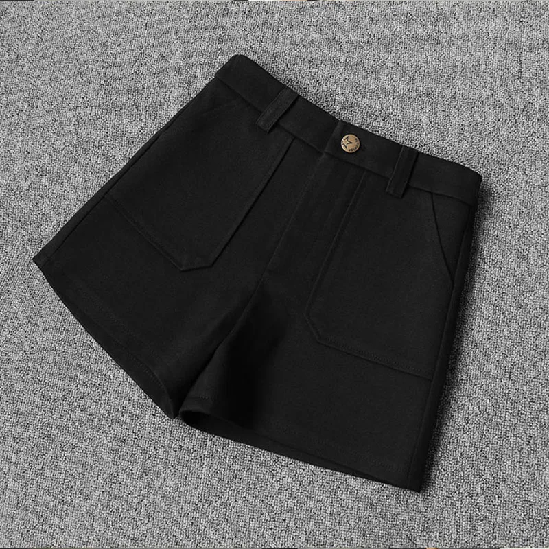 Spring Autumn Fashion All-match High Fashion Shorts for Women 2023 New Chic Pockets Solid Color Women Pants Wide Leg Streetwear