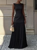 Robe longue plissée patchwork chic et élégante pour femme, sans manches, taille haute, pour soirée, club, bal de promo