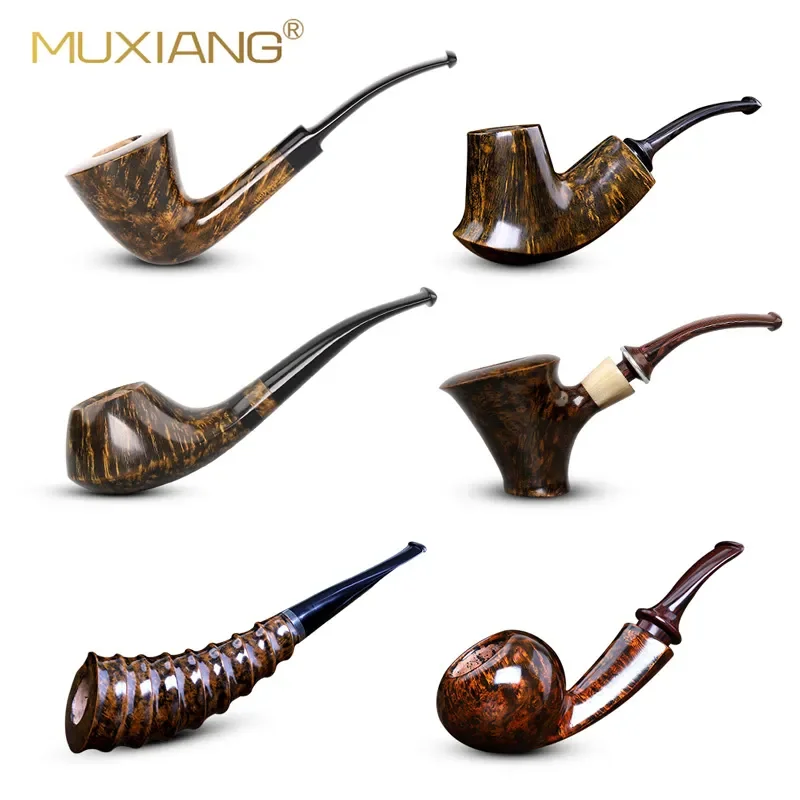 MUXIANG 수제 브라이어 담배 파이프, 담배 파이프, 3mm 채널 디자인, 수제 가황 고무 파이프 입, 아버지날 선물