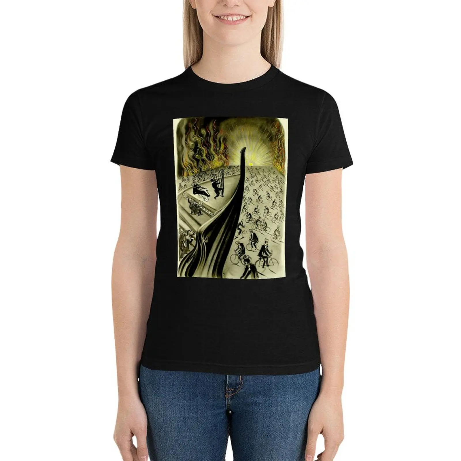 THE SHIP : Vintage Abstract Concert Print T-Shirt hippie clothes summer clothes female vintage clothes Women's cotton t-shirt