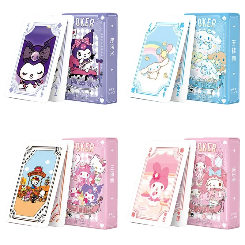 

13Cm Sanrios Anime Peripheral Kawaii Hello Kitty Kuromi My Melody Cinnamoroll Cartoon Cute Game Solitaire Playing Cards