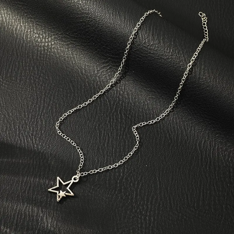 Täglicher Schmuck Machen Sie eine modische Vintage-Pentagramm-Anhängerkette aus schwarzem Seil_voghion.com