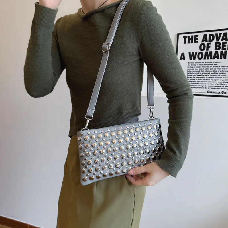 Crossbody Bag for Women With Adjustable Guitar Strap Shoulder Bag PU Leather Rivet Studded Satchel Purse for Work Travel